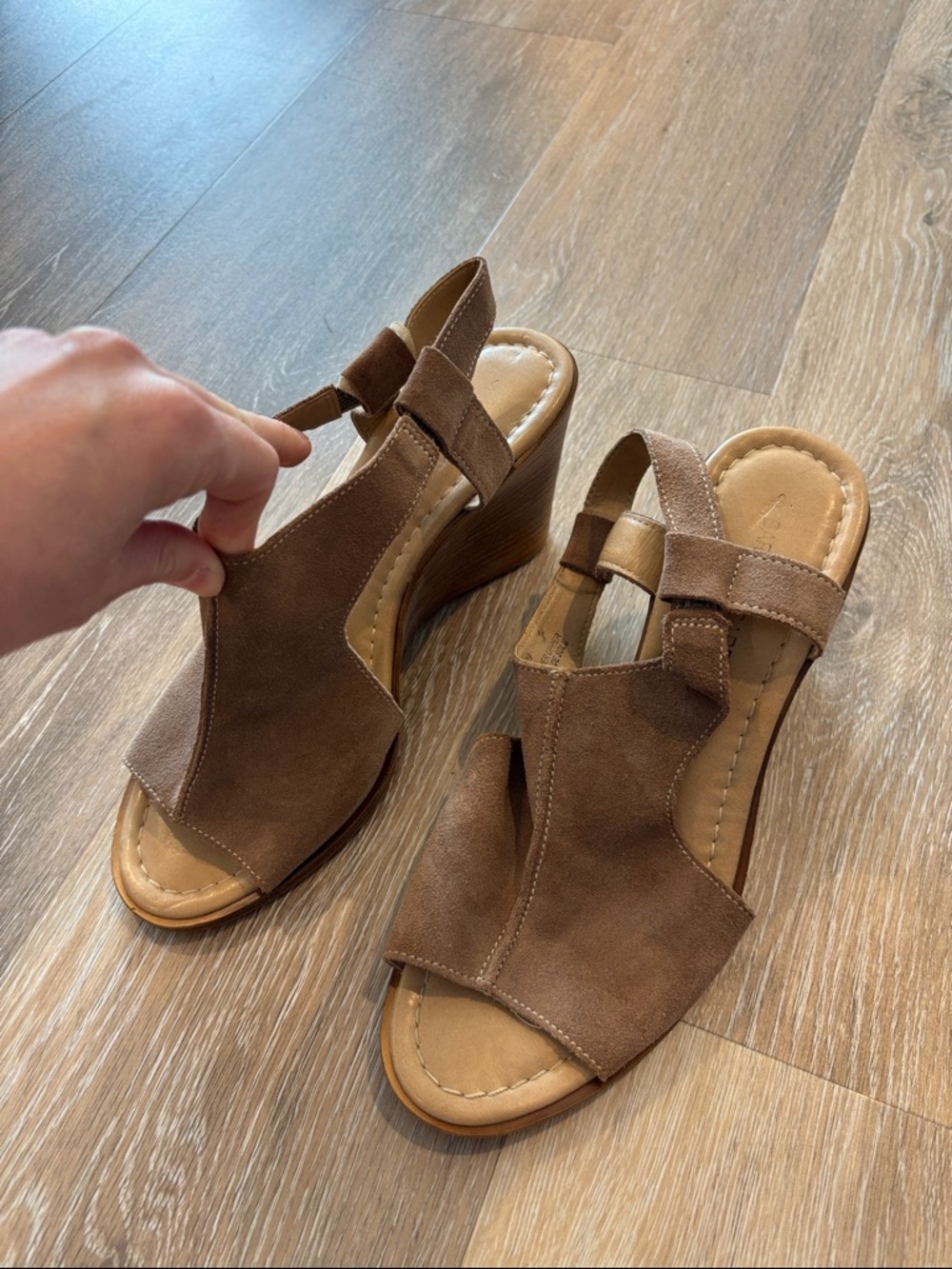 Women's Brown Suede Wedge Slingback Sandals